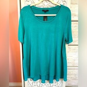 Lane Bryant teal flowy professional  versatile sheer hem Spring top NWT 14/16